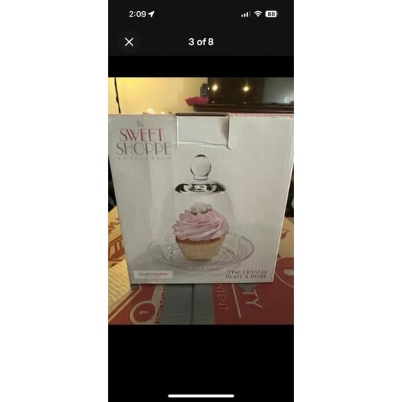 Cupcake Sweet Shoppe Studiohome Fine Crystal Plate & Dome 2 - NIB - Picture 3 of 8